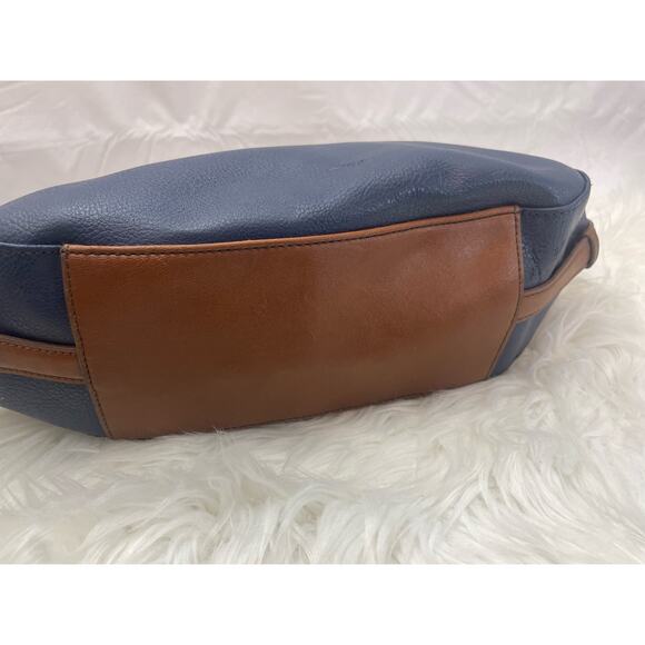 Women's Navy and Brown Handbag Purse Preowned - Picture 2 of 4